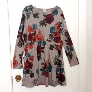 Chico's Rose-Print Button-Sleeve Knit Tunic Top Sz 2